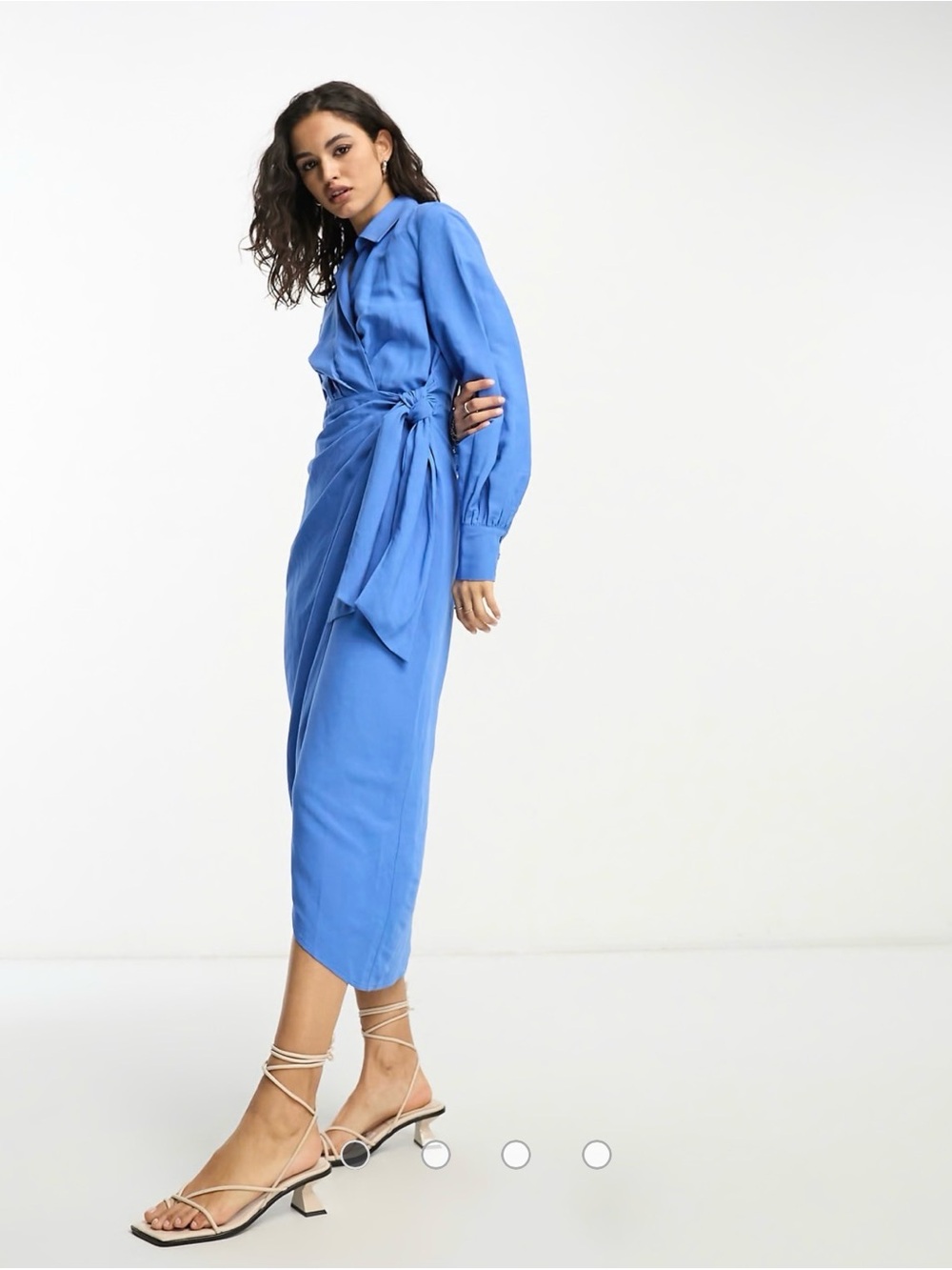 & Other Stories blue linen wrap midi dress collared neckline long sleeve nwt!